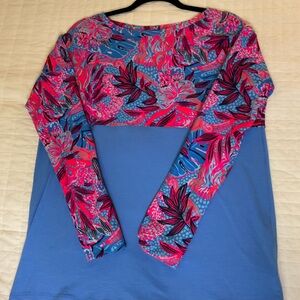 Lilly Pulitzer Finn Top Blue and Pink Floral Long Sleeve Top